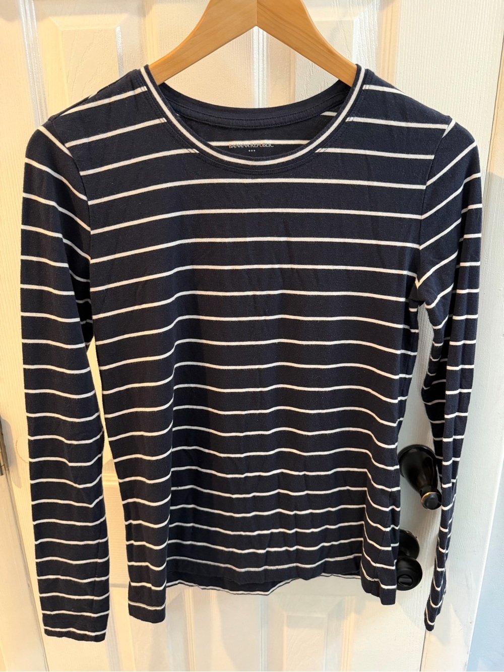 Banana Republic Navy and White Striped Long-Sleeve Tee